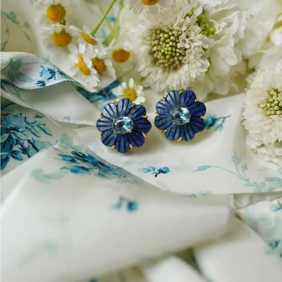 Nicola Bathie Jewelry Lapis Flower Studs - Picture 2 of 8